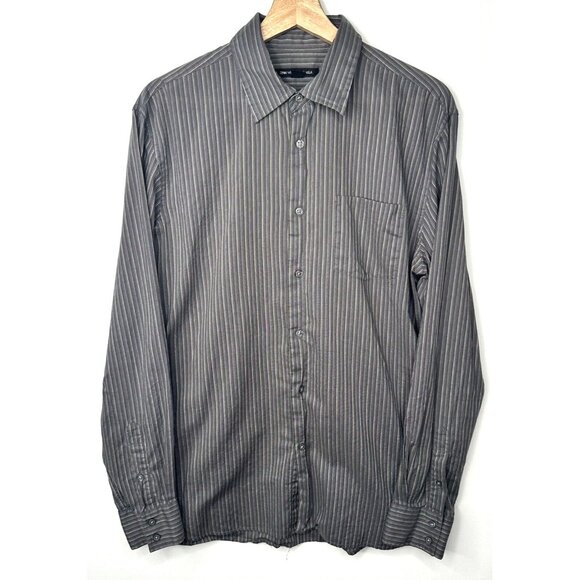 John Varvatos Striped Shirt Mens Button Up Long Sleeve Dress Casual Grey Medium - Picture 1 of 13